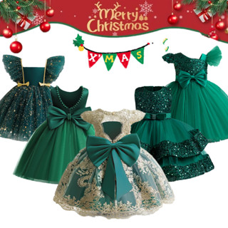 Menina Vestido De Princesa Jantar De Natal Série Verde Tule Bordado Festa De Aniversário Das Crianças Espumante Arco 1-5 em Oferta na Shopee