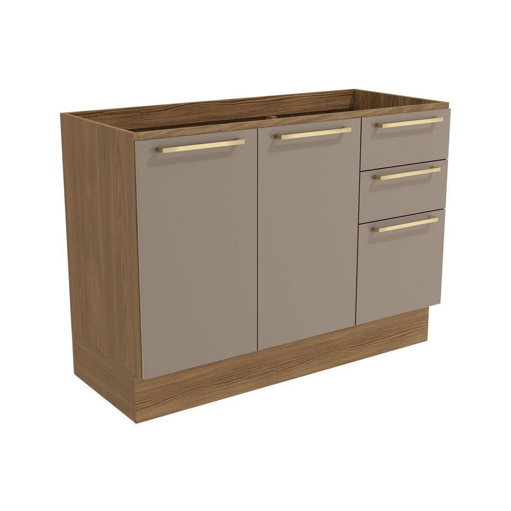 Gabinete p/ Pia Cozinha Balcão Botanic M624 c/ 2 Portas e 3 Gavetas s/Tampo 120cm Nogueira/Fendi - Kappesberg em Oferta na Shopee