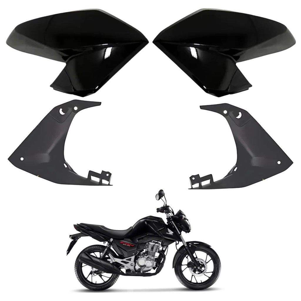 KIT ABA ASA TANQUE ALETA + ABA INTERNO HONDA CG FAN 160 2016-2021 PRETO BRILHO PARAMOTOS HONDA