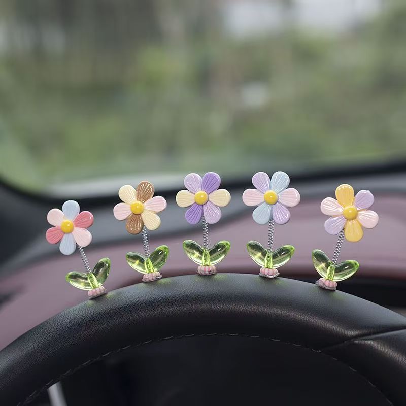 Decoração Do Carro Cabeça Agitando Margarida Flor Girassol Arco-Íris Flores Painel Motocicleta Auto Interior Acessórios em Oferta na Shopee