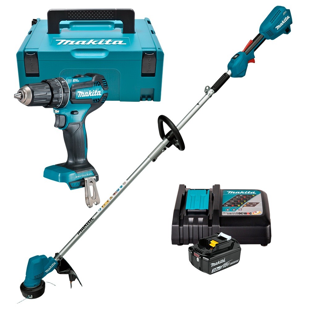 Parafusadeira/Furadeira Imp 1/2" DHP485RF1J + Aparador de Grama DUR192LZ + 1 Bateria 18V 3Ah + Carregador Maleta Makita