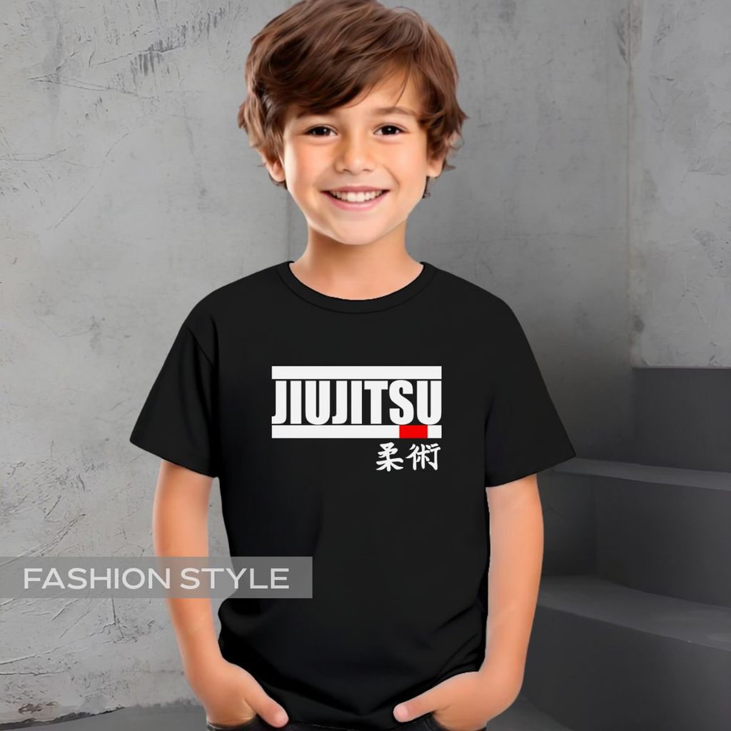 Camiseta Infantil Jiu-Jitsu Ideograma Japonês Kanabji Blusa Luta Artes Marciais BJJ Treino Faixa Vermelha