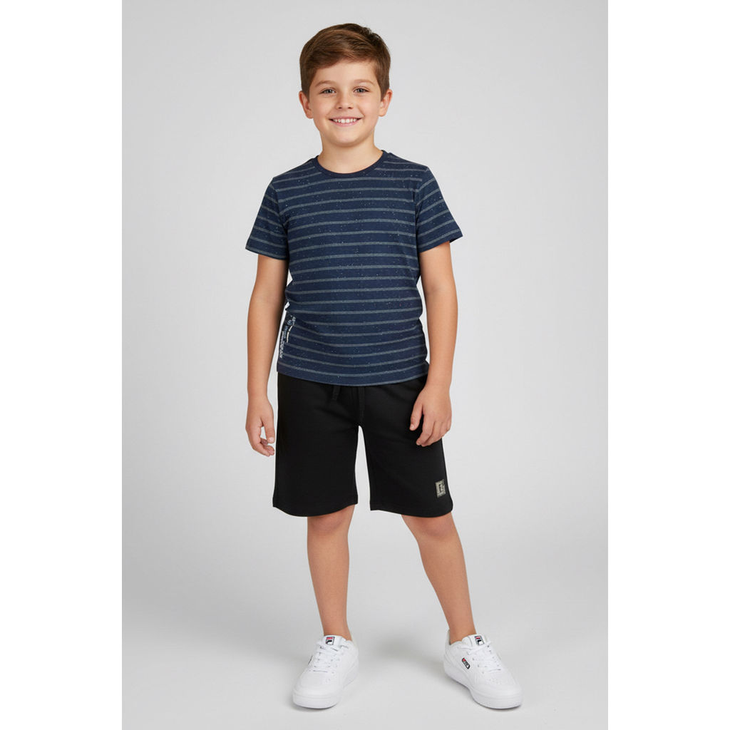 Detalhes do Camiseta Infantil Menino Botonê Listras Elian Azul