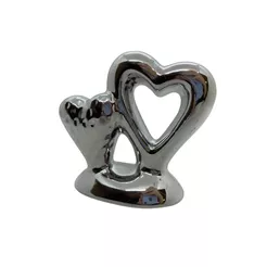 Coração Decorativo de Cerâmica - Prata - 8,7x7,8x4cm - 1 unidade - Rizzo