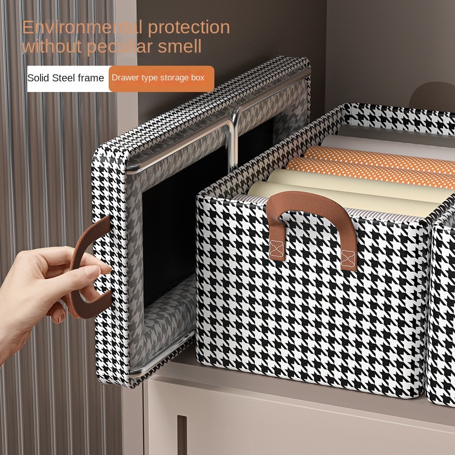 Houndstooth estrutura de aço estilo roupas calças caixa armazenamento gaveta estilo organizador cesta guarda-roupa caixa