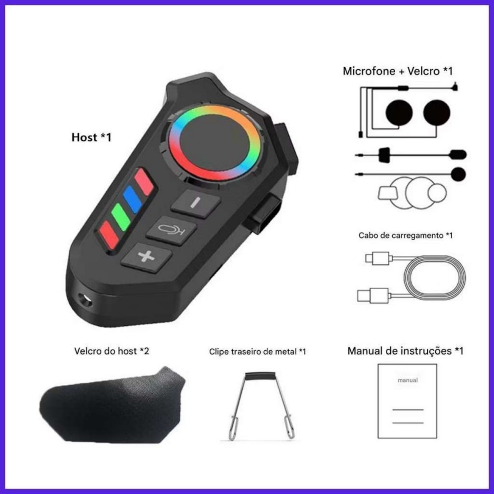 Fone de Ouvido de Capacete Moto Bluetooth Controle De Voz microfone para moto intercomunicador