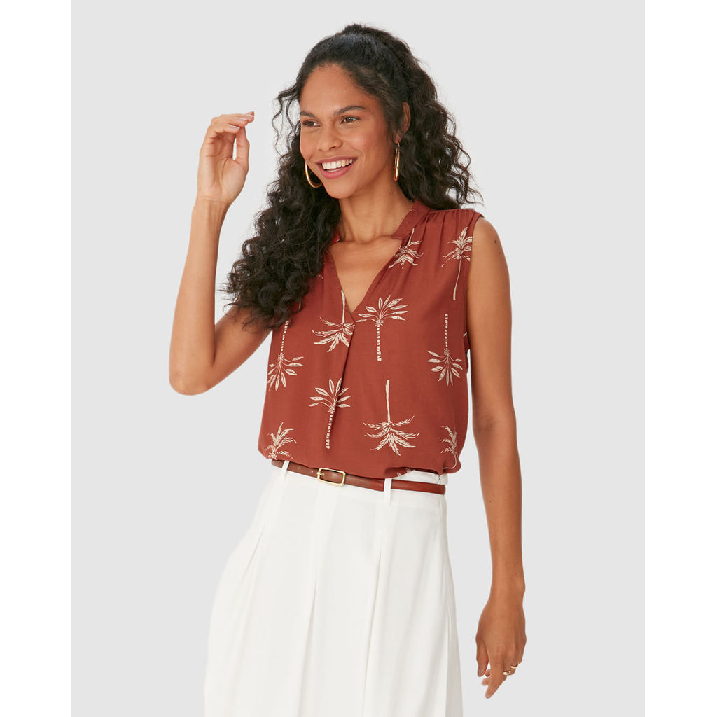 Blusa Feminina Evasê Decote V Sem Manga Em Viscose