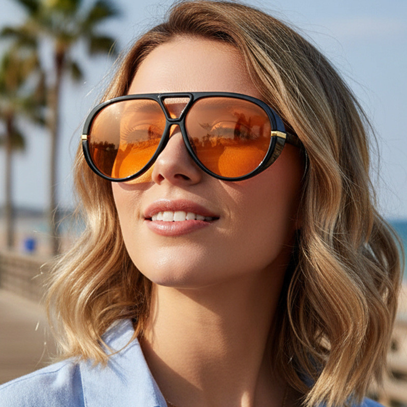 Óculos De Sol Femininos Unissex Moda Ponte Dupla De Armação Grande em Oferta na Shopee