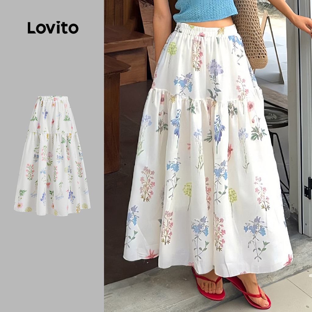 Lovito Saias Casuais Primavera/verão Saias Multicoloridas para Mulheres LBL29089 em Oferta na Shopee