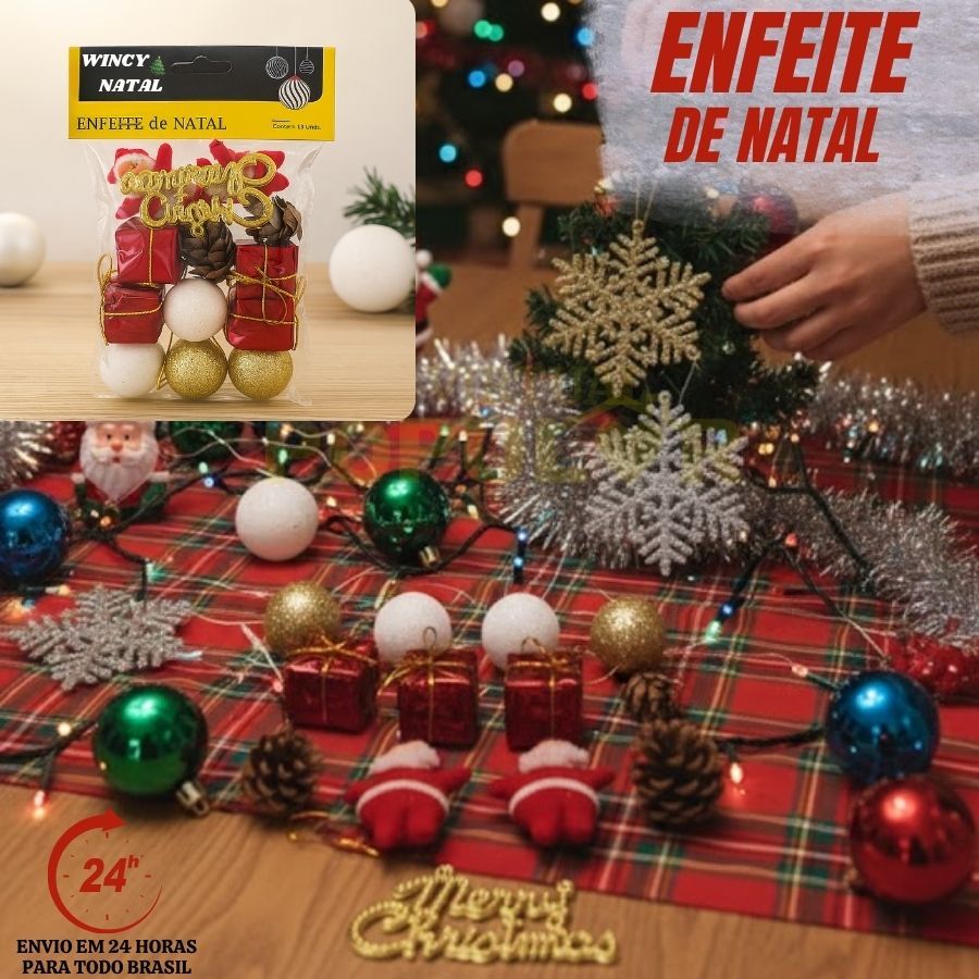 Kit 13 Pendentes Papai Noel Decoração Enfeite Natalino Pendurar Presentes Bolinhas Pinheiro