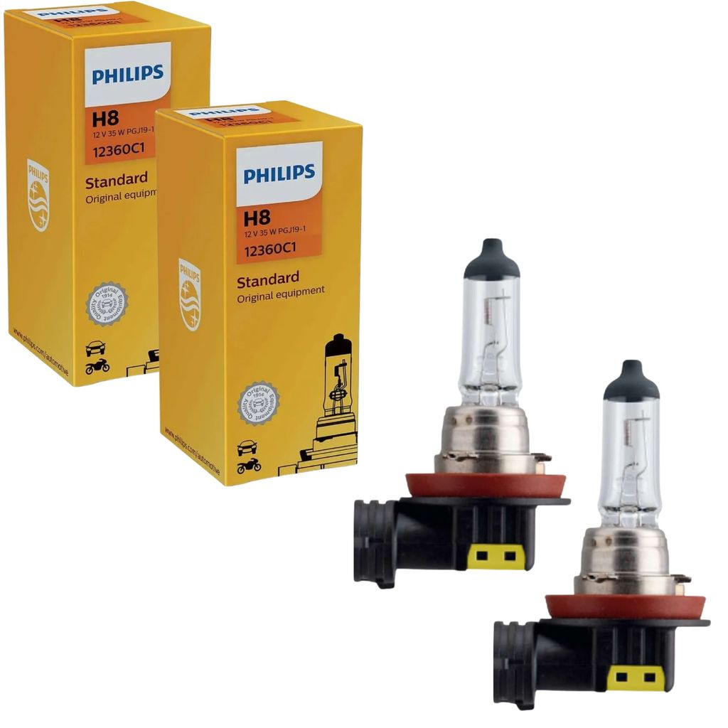 PAR DE LÂMPADA  HALÓGENA FAROL ALTO BAIXO E NEBLINA  H8 PHILIPS STANDARD 12V 35W