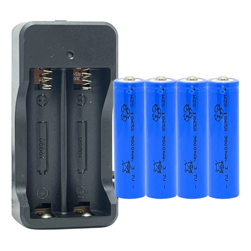 Kit Carregador Duplo Com 4 Bater 18650 3,7v 7800mah Kit Carregador Duplo Com 4 Bater 18650 3,7v 7800mah