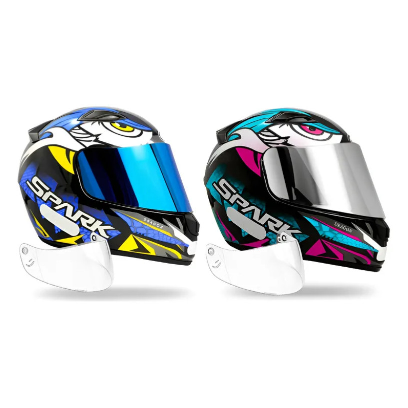 Capacete Ebf Spark Dragon Azul e Dragon Tiffany Mais Viseira Cromada e Iridium