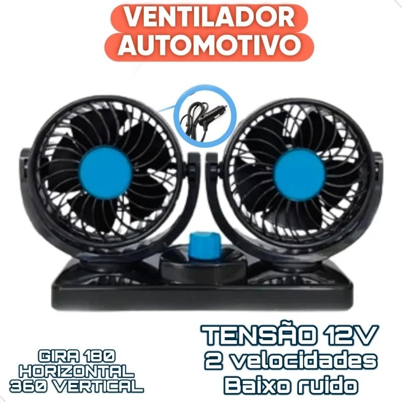 Ventilador de Carro 12V Duplo Automotivo Potente Silencioso Giratório Para Carro Caminhão Van