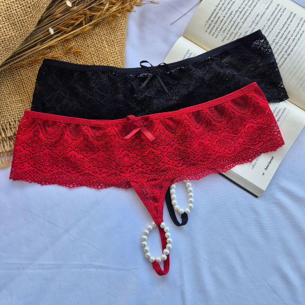 Kit 2 Calcinhas Tailandesa Pérola Estimulante Tanga Sexy Rendada
