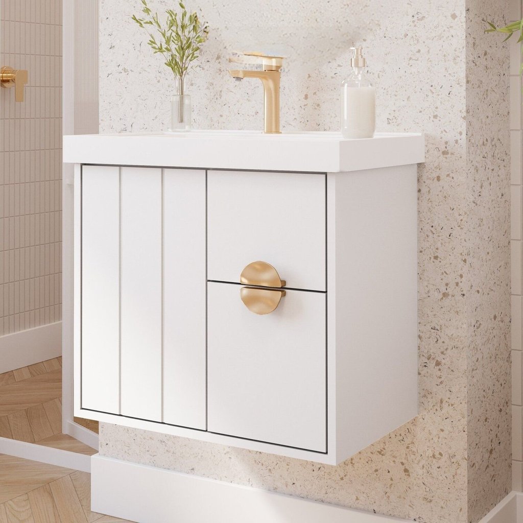 Gabinete para Banheiro 60cm com 1 Porta 2 Gavetas e Cuba de Embutir Copenhague Branco