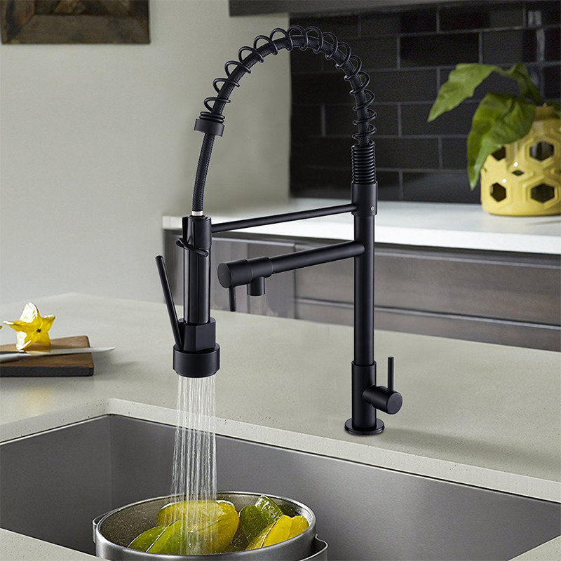 Torneira Cozinha Gourmet Inox 304 com Spray Flexível Torneira Com Dupla Função agua so frio Preto