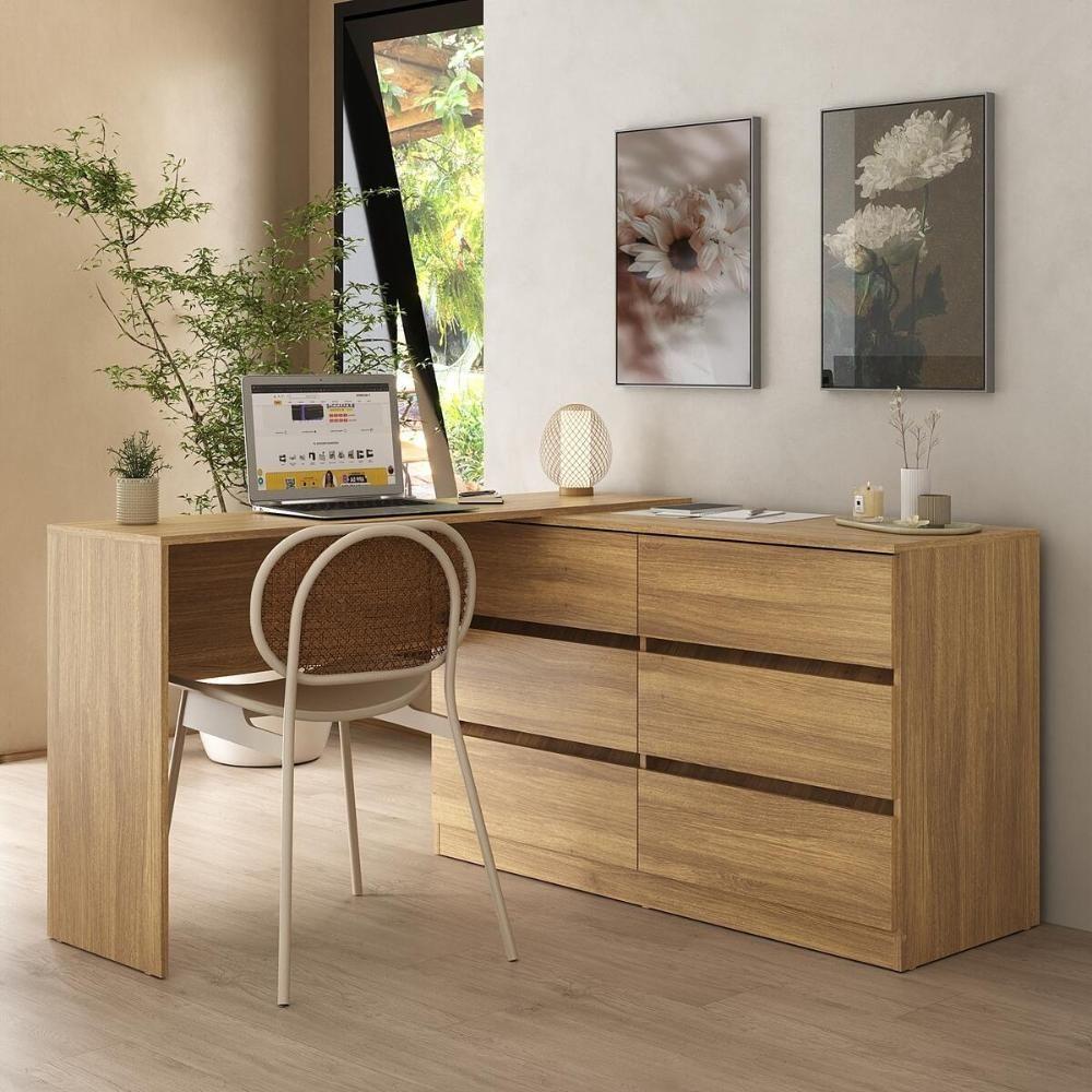 Escrivaninha Em L 120cm Com 6 Gavetas Multimóveis Mp6030 Madeirado em Oferta na Shopee