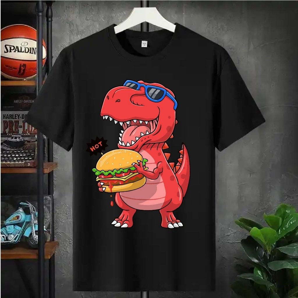 Camiseta Camisa Estampada  Masculina Premium Adulto infantil Plus Size Dinossauro Hamburguer 100% Algodão - Envio Rapido