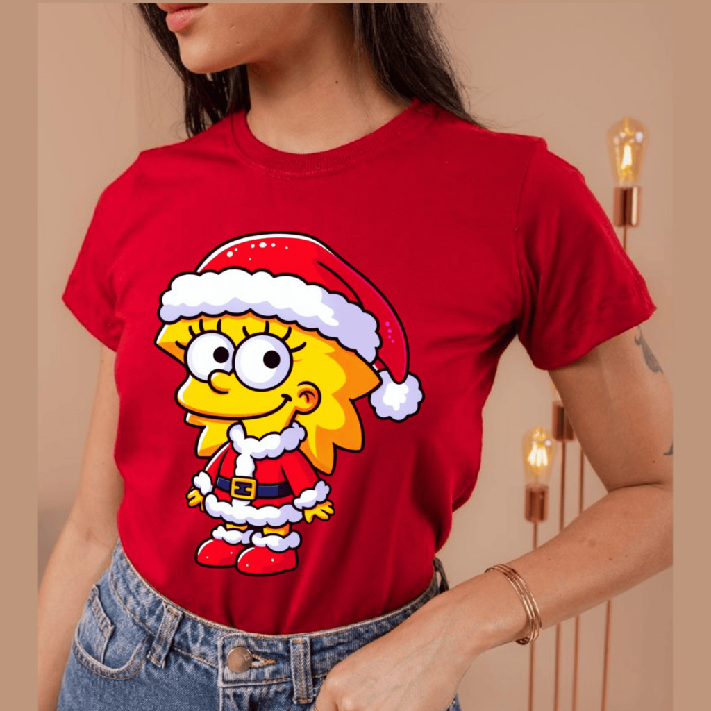 Camiseta Camisa Premium Camiseta Feminina Lisa e Homer  Noel Feliz Natal dos Simpson Envio Rapido