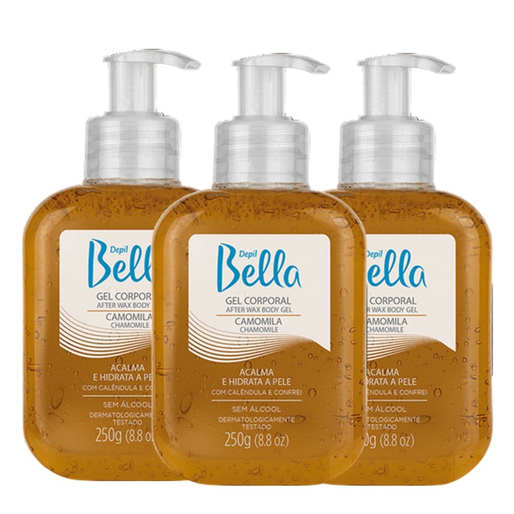 Kit 3 Gel Pós Depilação Pós Sol Corporal Hidratante Refrescante Camomila Depil Bella 250g
