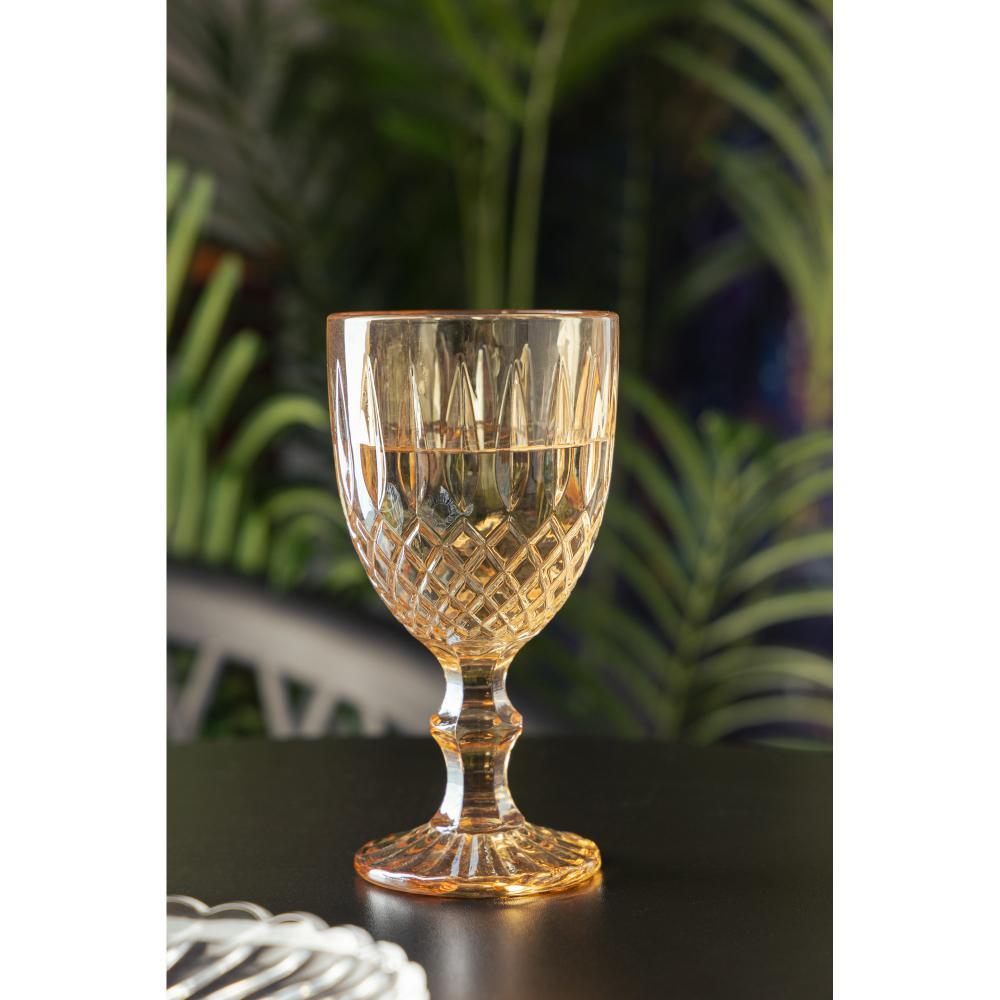 Kit 6 Taças Água Greek Wolff Âmbar Metalizado 320ml Mesa Moderna