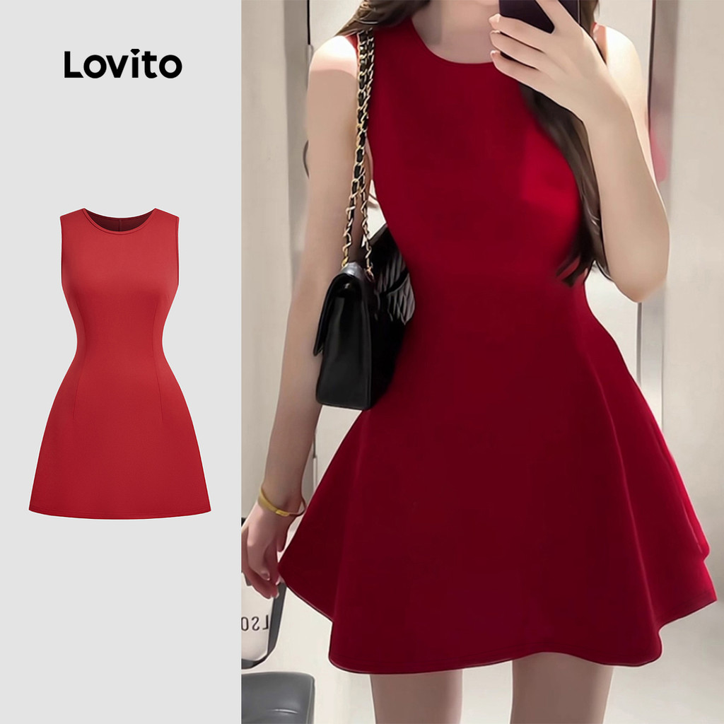 Lovito Vestido Vermelho Clássico E Versátil Para Primavera/verão Perfeito Para Mulheres L156AD058 em Oferta na Shopee