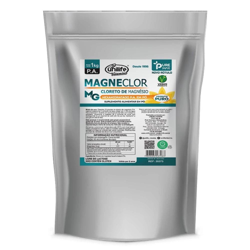 Magneclor Cloreto De Magnésio Suplemento Alimentar Em Pó Unilife Com 1kg em Oferta na Shopee