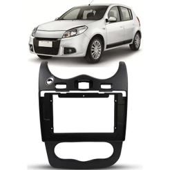 Moldura Painel 2 Din 10" Polegadas Sandero 2012 à 2014 Preto