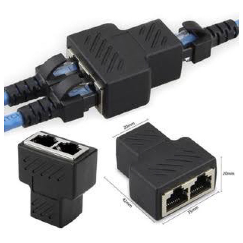 Duplicador Conector Extensor Rj45 1x2 Splitter Plug T Preto