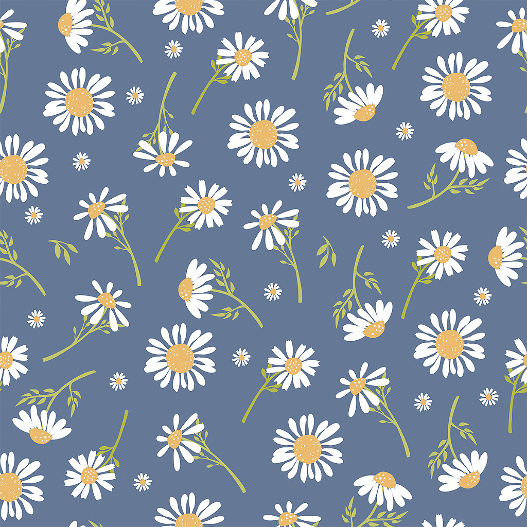 Tecido Tricoline Margaridas Fundo Azul antigo - Peripan - 50 x 150 cm