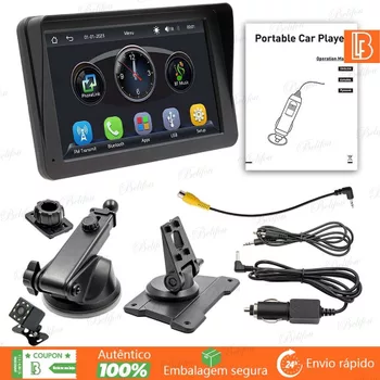 MP5 para Carro Tela 7 Polegadas Touch Bluetooth 5.0 CarPlay Android Auto USB Multimídia 2DIN acessórios de carro