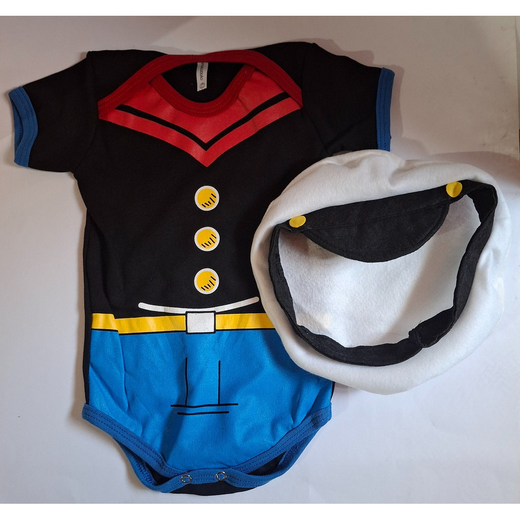 Body Bebê Mesversário Fantasia Marinheiro Popeye + Boina