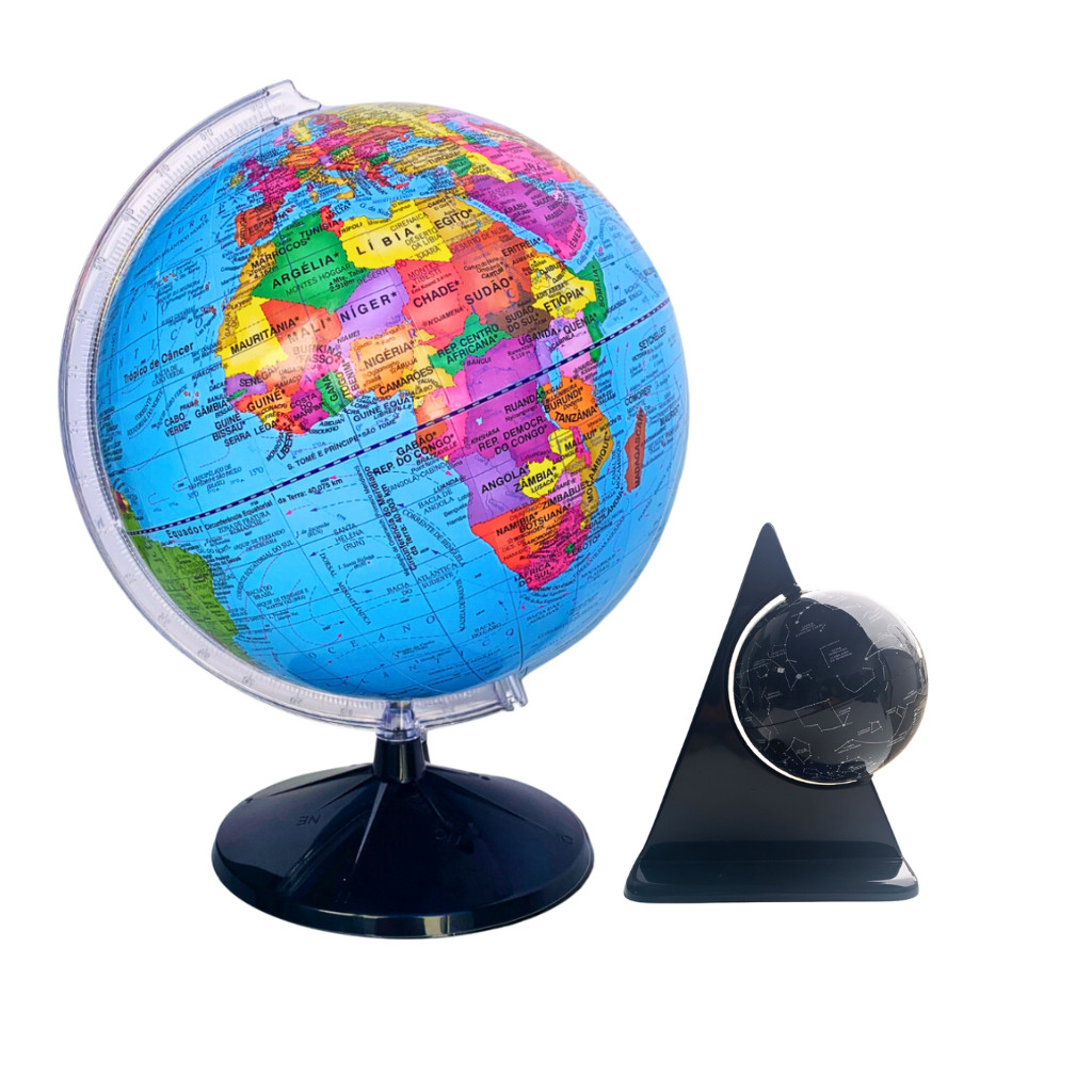 Globo Terrestre Decorativo Giratório Mapa Mundi + Cielo Constelações Baby Preto