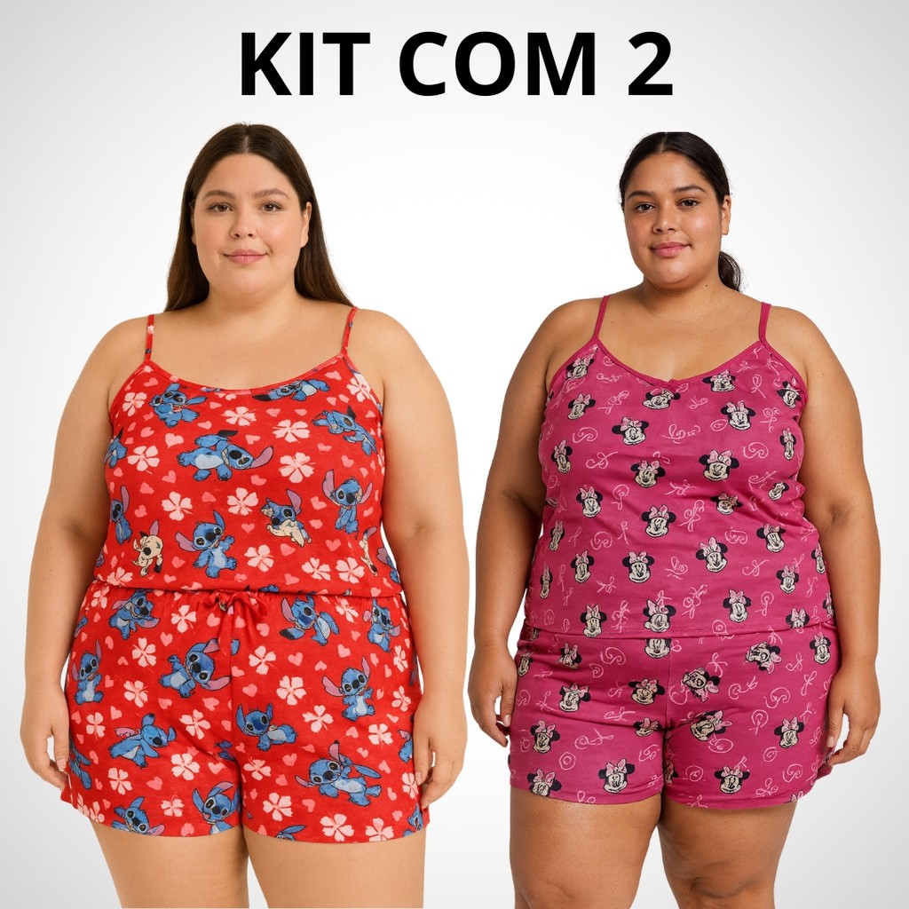 Baby Doll Feminino Plus Size Microfibra | Kit 2 Conjuntos | Moda Noite G1 G2 G3