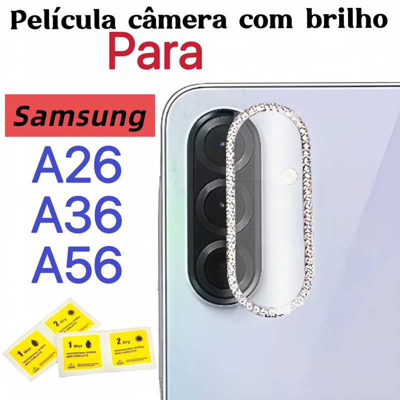 Película de câmera Diamante Para Samsung Galaxy A26 / A36 / A56 película protege lentes com strass anti queda em Oferta na Shopee