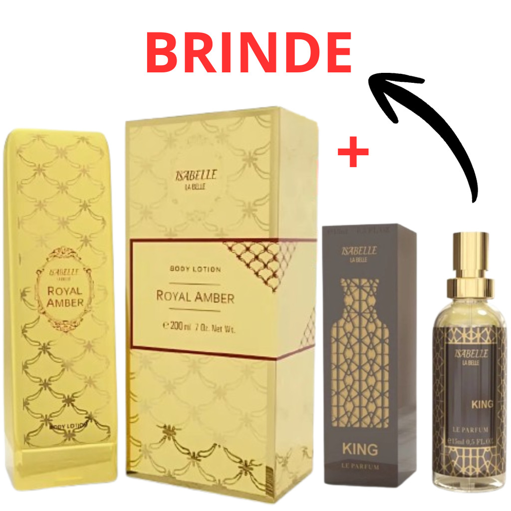 Kit Creme Royal Amber Bisnaga e + Perfume Arabe Bharara King 15ml Hidratante Corporal 200ml