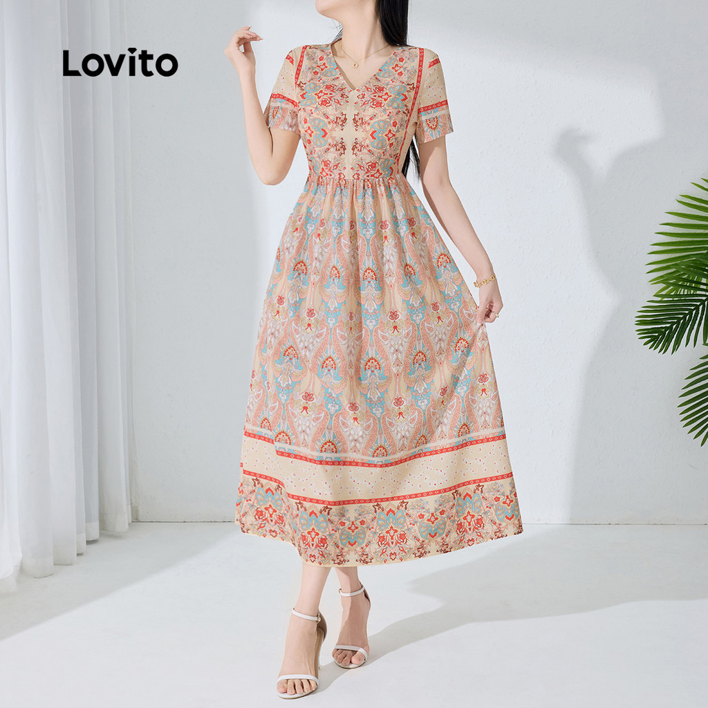 Lovito Vestido Boho com Zíper Franzido para Primavera/verão para mulheres L154LD239 em Oferta na Shopee