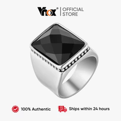 Anel Masculino Vnox Hip Hop De Aço Inoxidável Cristal Preto Facetado Cor Negrito Estilo Rua Joias