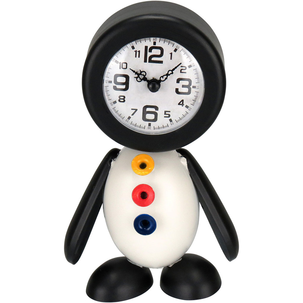 RELOGIO DE MESA DECORATIVO ENFEITE VINTAGE PINGUIM HOME&CO METAL 21x14x7cm PRETO E BRANCO