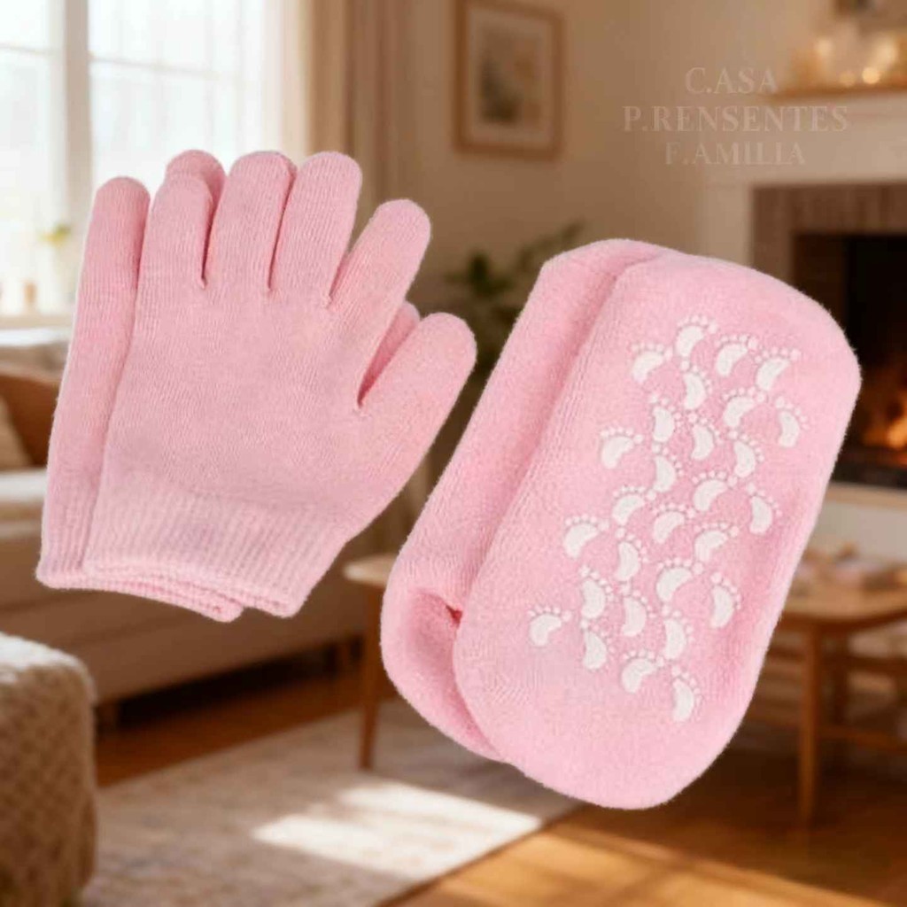 Kit de Meias tama- 36 e Luvas de Hidratação para Mãos e Pés Reutilizável Contra Ressecamento e Rachaduras