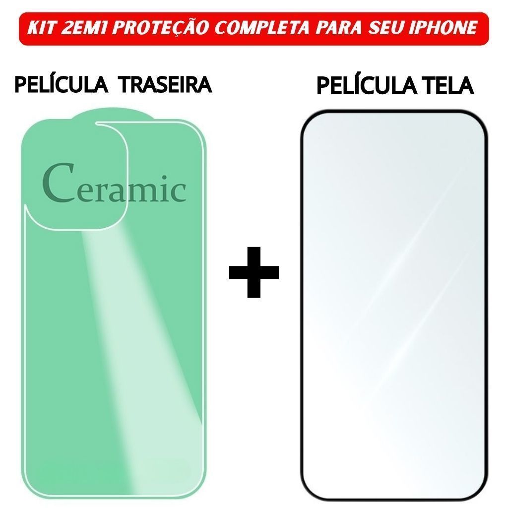 Kit Película Traseira + Vidro Temperado 3D Tela Compatível iPhone 11 12 13 14 15 16 Pro Max