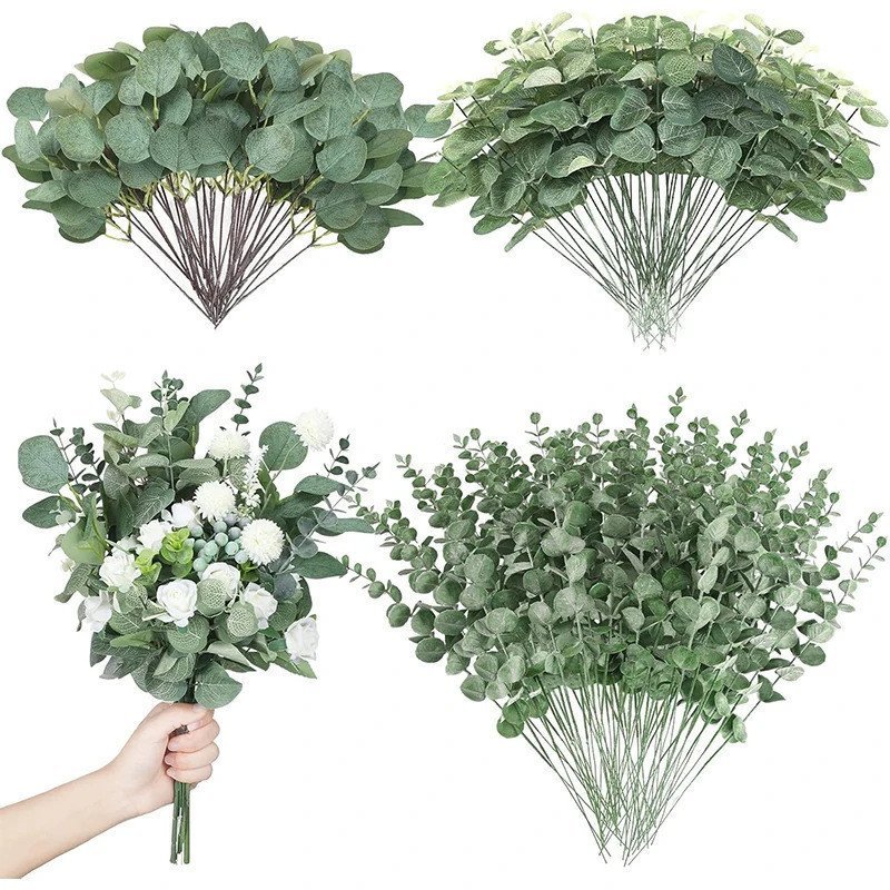 5/10/20 Pçs Folhas De Eucalipto Artificial Hastes Em Massa Prata Dólar Folha Picaretas Planta Flores Falsas Para Buquês 