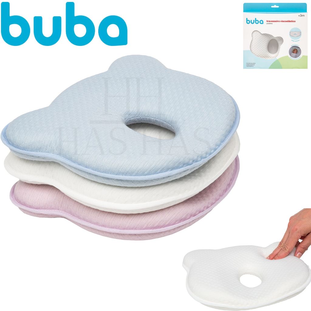 Travesseiro Anatômico Para Bebê Viscoelástico Ursinho Buba Plagiocefalia Cabeça Chata Azul Rosa em Oferta na Shopee