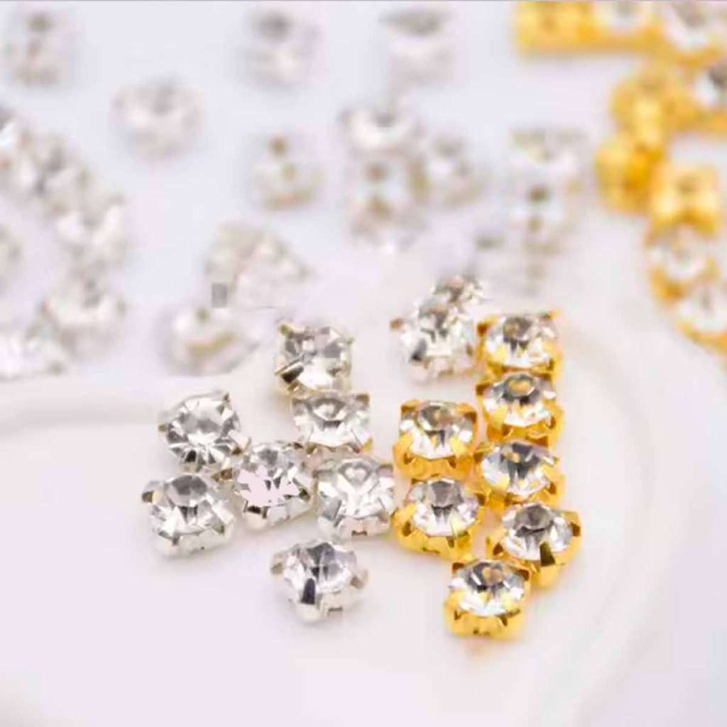 Strass para Costura Artesanato Roupas Cor Dourado/Prata 4mm SS20 -100pc em Oferta na Shopee