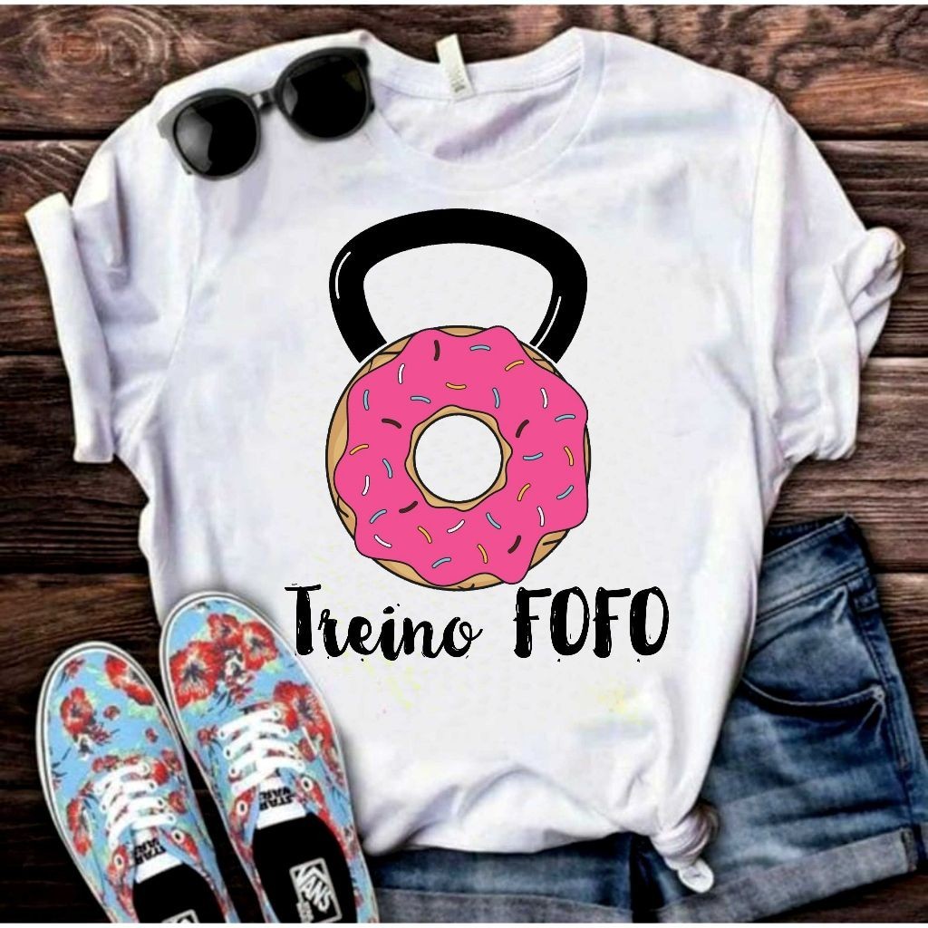 Camiseta Camisa Camiseta Academia Fitness Donuts Treino Fofo Camisa 100% Algodão Algodão Envio Imediato