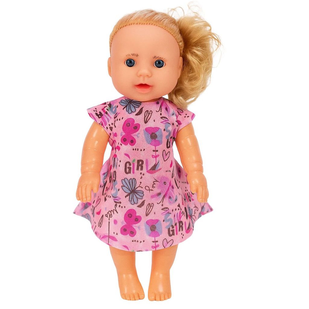 Boneca Infantil Princesa Loira Vestido Rosa 30cm Rubbie