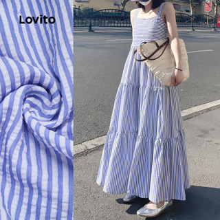 Lovito Vestido Casual em Camadas com Estampa em Tons de Azul para Primavera/verão para mulheres LBL30101 em Oferta na Shopee