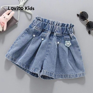 Lovito Kids Shorts Casuais Pregueadas Primavera/verão Shorts Azuis para Menina LNL123166 em Oferta na Shopee