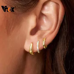 Vnox 3 Pairs Hypoallergenic Huggie Earrings Set for Women CZ Huggie Earrings Earrings Hypoallergenic Jewelry Set